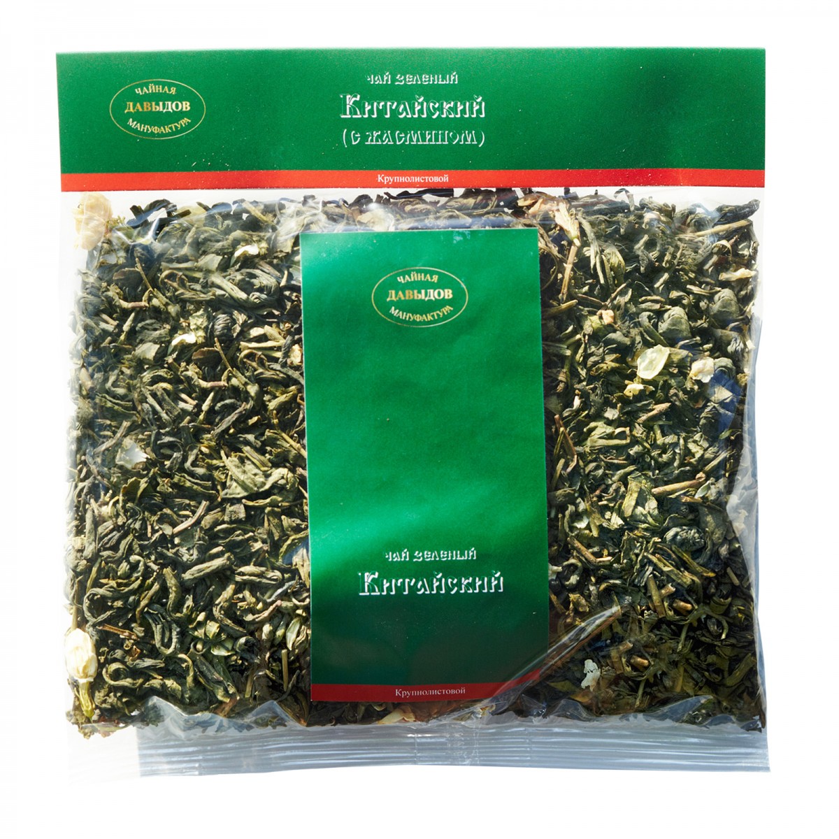 Чай зеленый байховый китайский крупнолистовой с жасмином 100 г пакет
