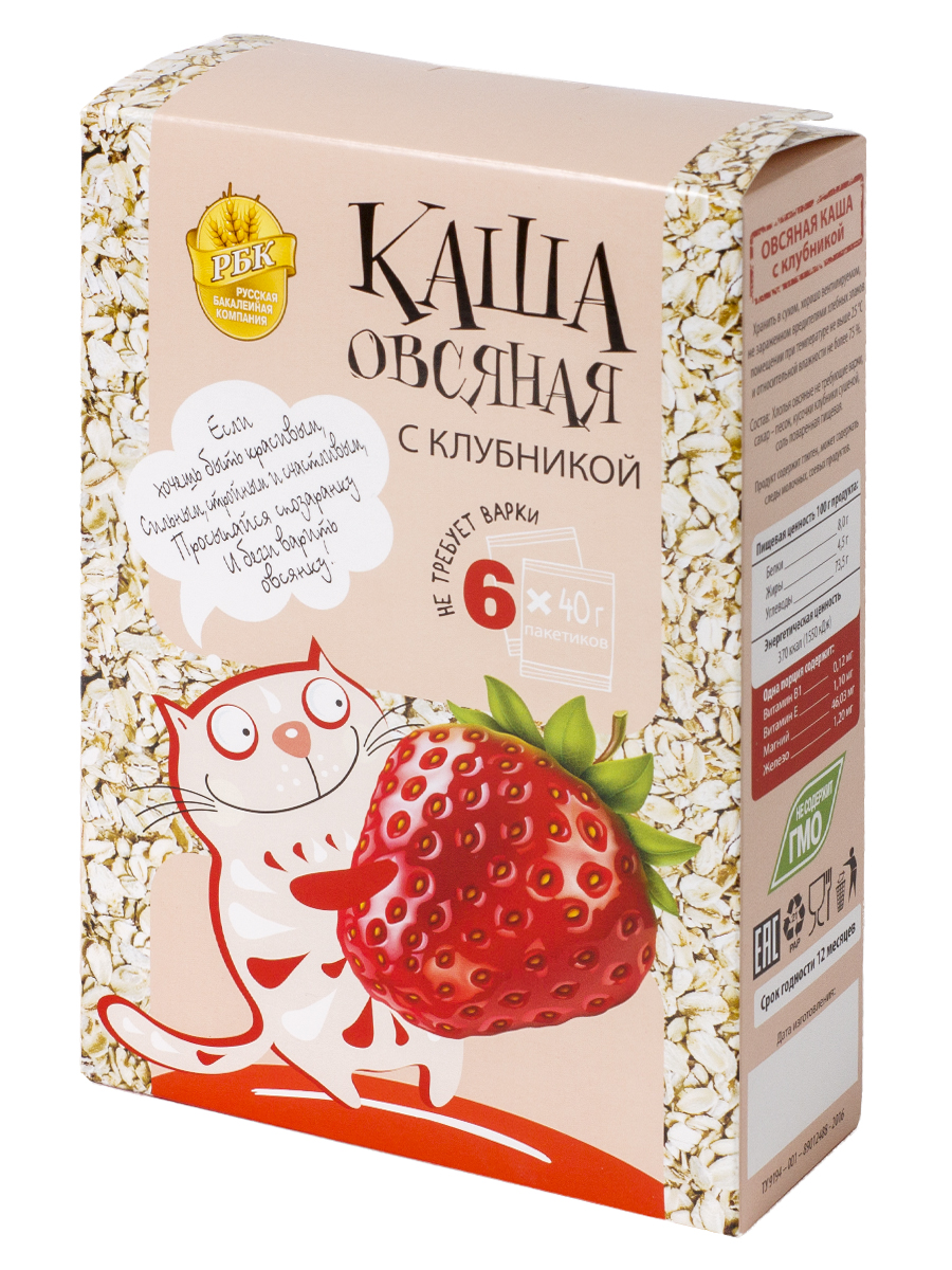 Каша овсяная с клубникой 240г 6х40г 