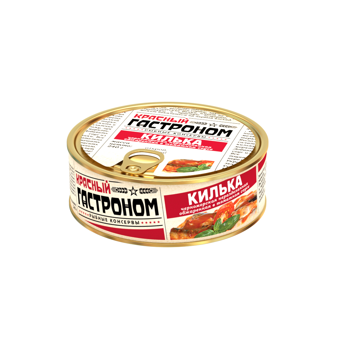 Красный гастроном КИЛЬКА черноморская неразделанная обжаренная в томатном соусе 250 гр.